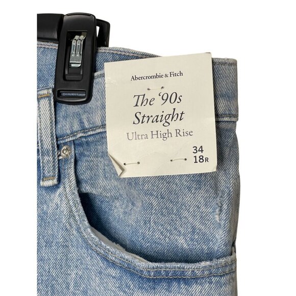 Abercrombie & Fitch 90s Straight Ultra High Rise Jeans Sz18R Crossover waist NWT - Picture 3 of 9